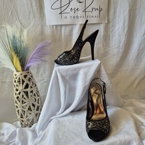 Nina Black Lace Slingback Heels